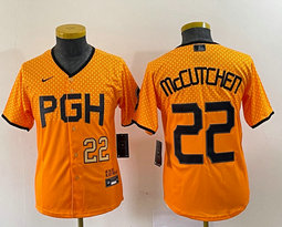 Women's Nike Pittsburgh Pirates #22 Andrew McCutchen Gold City Gold 22 in front Authentic stitched MLB jersey