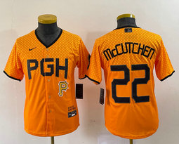 Women's Nike Pittsburgh Pirates #22 Andrew McCutchen Gold City Logo in front Authentic stitched MLB jersey