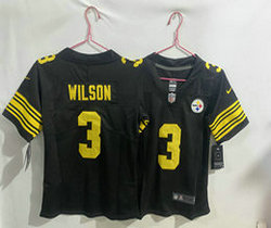 Women's Nike Pittsburgh Steelers #3 Russell Wilson Black Rush Stitched Jersey