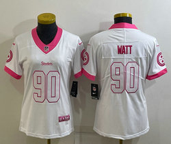 Women's Nike Pittsburgh Steelers #90 T. J. Watt White Pink Rush Fashion Authentic Stitched NFL Jersey