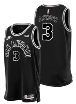 Women's Nike San Antonio Spurs #3 Keldon Johnson Black Throwback With Advertising Authentic Stitched NBA jersey