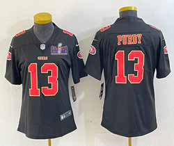 Women's Nike San Francisco 49ers #13 Brock Purdy Black fashion Gold Name With 2024 Super Bowl (LVIII ) patch Jersey