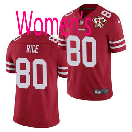 Women's Nike San Francisco 49ers #80 Jerry Rice Red Vapor Untouchable 75th anniversary Stitched NFL Jersey