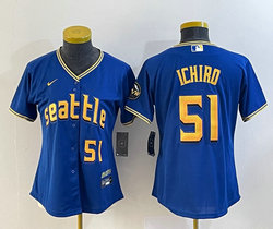 Women's Nike Seattle Mariners #51 Ichiro Suzuki 2023 City Gold #51 on front Authentic Stitched MLB jersey