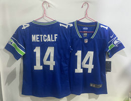 Women's Nike Seattle Seahawks #14 DK Metcalf Blue Throwback Vapor Untouchable Authentic Stitched NFL Jersey