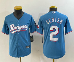 Women's Nike Texas Rangers #2 Marcus Semien Light Blue Game Rangers Authentic Stitched MLB Jersey