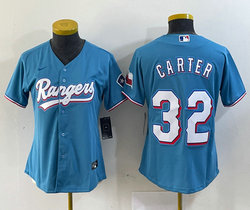 Women's Nike Texas Rangers #32 Evan Carter Light Blue Game Authentic Stitched MLB Jersey