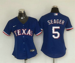 Women's Nike Texas Rangers #5 Corey Seager Light Blue Texas Authentic Stitched MLB Jersey
