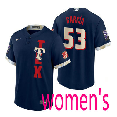 Women's Nike Texas Rangers #53 Adolis Garcia 2021 All star Blue Game Authentic Stitched MLB Jersey