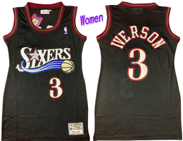 Women's Philadelphia 76ers #3 Allen Iverson Black Authentic NBA Dress