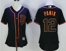 Women's San Francisco Giants #12 Joe Panik Black SF New Majestic Authentic Stitched MLB Jersey