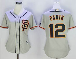 Women's San Francisco Giants #12 Joe Panik Grey SF New Majestic Authentic Stitched MLB Jersey