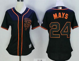 Women's San Francisco Giants #24 Willie Mays Black New Majestic Authentic Stitched MLB Jersey