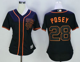 Women's San Francisco Giants #28 Buster Posey Black New Majestic Authentic Stitched MLB Jersey