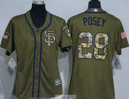 Women's San Francisco Giants #28 Buster Posey Green Salute to Service Authentic Stitched MLB jersey