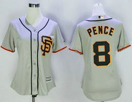 Women's San Francisco Giants #8 Hunter Pence Grey SF New Majestic Authentic Stitched MLB Jersey