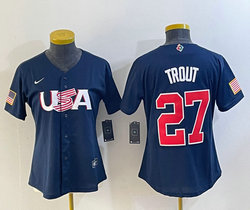 Women's USA Team #27 Mike Trout Blue 2023 World Baseball Classic Jersey
