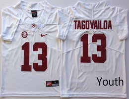 Youth Alabama Crimson Tide #13 Tua Tagovailoa White Vapor Untouchable Authentic Stitched College Football Jersey