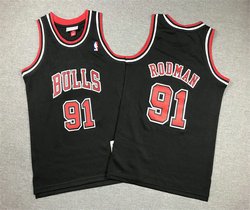 Youth Chicago Bulls #91 Dennis Rodman Black Hardwood Classics Authentic Stitched NBA Jersey