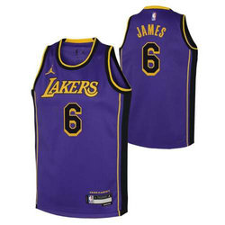 Youth Jordon Los Angels Lakers #6 Lebron James purple NBA jersey