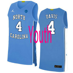 Youth Jordon North Carolina Tar Heels #4 RJ Davis Blue NCAA jersey