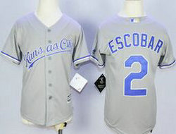 Youth Kansas City Royals #2 Alcides Escobar Grey New Majestic Authentic Stitched MLB Jersey