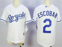 Youth Kansas City Royals #2 Alcides Escobar White New Majestic Authentic Stitched MLB Jersey
