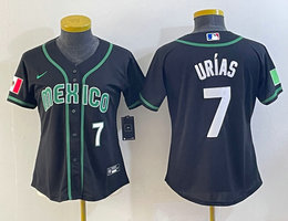 Youth Mexico Team #7 Julio Urias Black #7 front White name and number 2023 World Baseball Classic Jersey