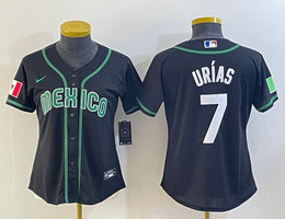 Youth Mexico Team #7 Julio Urias Black White name and number 2023 World Baseball Classic Jersey