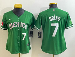 Youth Mexico Team #7 Julio Urias Green #7 front White name and number 2023 World Baseball Classic Jerseys
