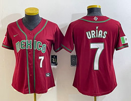 Youth Mexico Team #7 Julio Urias Red #7 front White name and number 2023 World Baseball Classic Jerseys