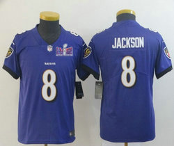 Youth Nike Baltimore Ravens #8 Lamar Jackson Purple Vapor Untouchable With 2024 Super Bowl (LVIII ) patch Jersey