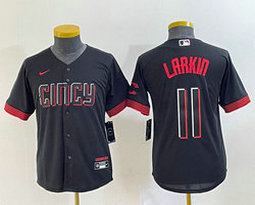 Youth Nike Cincinnati Reds #11 Barry Larkin Black 2023 City Authentic Stitched MLB jersey
