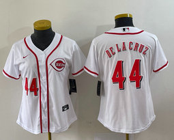 Youth Nike Cincinnati Reds #44 Elly De La Cruz White Red 44 in front Authentic Stitched MLB Jersey