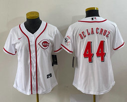 Youth Nike Cincinnati Reds #44 Elly De La Cruz White Red Arm with logo Authentic Stitched MLB Jersey