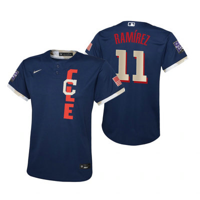 Youth Nike Cleveland Indians #11 Jose Ramirez 2021 All star Blue Game Authentic Stitched MLB Jersey