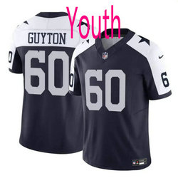 Youth Nike Dallas Cowboys #60 Tyler Guyton Navy Thanksgiving 2024 Draft F.U.S.E Football Jersey