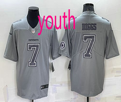 Youth Nike Dallas Cowboys #7 Trevon Diggs Grey Atmosphere Fashion sleeves with patch Authentic Stitched NFL Jersey