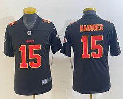 Youth Nike Kansas City Chiefs #15 Patrick Mahomes Black fashion Gold Name Authentic stitched NFL jersey