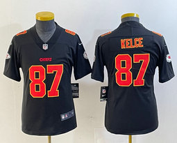 Youth Nike Kansas City Chiefs #87 Travis Kelce Black fashion Gold Name Authentic stitched NFL jersey