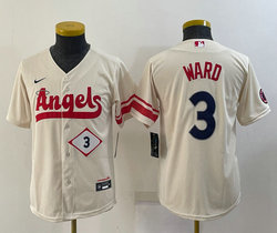Youth Nike Los Angeles Angels of Anaheim #3 Taylor Ward Cream 3 in front City Authentic stitched MLB jersey