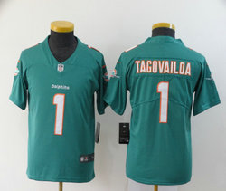 Youth Nike Miami Dolphins #1 Tua Tagovailoa Green Vapor Untouchable Authentic Stitched NFL Jersey