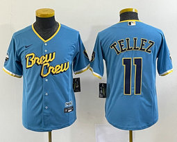 Youth Nike Milwaukee Brewers #11 Rowdy Tellez Blue 2023 City Authentic Stitched MLB Jersey