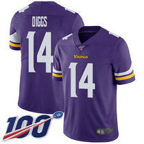 Youth Nike Minnesota Vikings #14 Stefon Diggs With NFL 100th Season Patch Purple Vapor Untouchable Authentic Stitched NFL Jersey