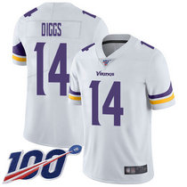 Youth Nike Minnesota Vikings #14 Stefon Diggs With NFL 100th Season Patch White Vapor Untouchable Authentic stitched NFL jersey