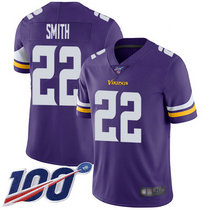 Youth Nike Minnesota Vikings #22 Harrison Smith With NFL 100th Season Patch Purple Vapor Untouchable Authentic Stitched NFL Jersey