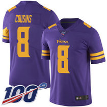 Youth Nike Minnesota Vikings #8 Kirk Cousins With NFL 100th Season Patch Purple Rush Authentic stitched NFL jersey