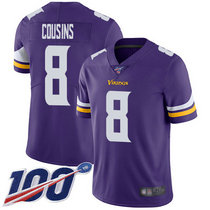 Youth Nike Minnesota Vikings #8 Kirk Cousins With NFL 100th Season Patch Purple Vapor Untouchable Authentic Stitched NFL Jersey