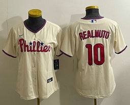 Youth Nike Philadelphia Phillies #10 J.T. Realmuto Cream Authentic Stitched MLB Jersey