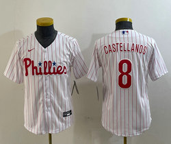 Youth Nike Philadelphia Phillies #8 Nick Castellanos White (Red Strip) Authentic Stitched MLB Jersey